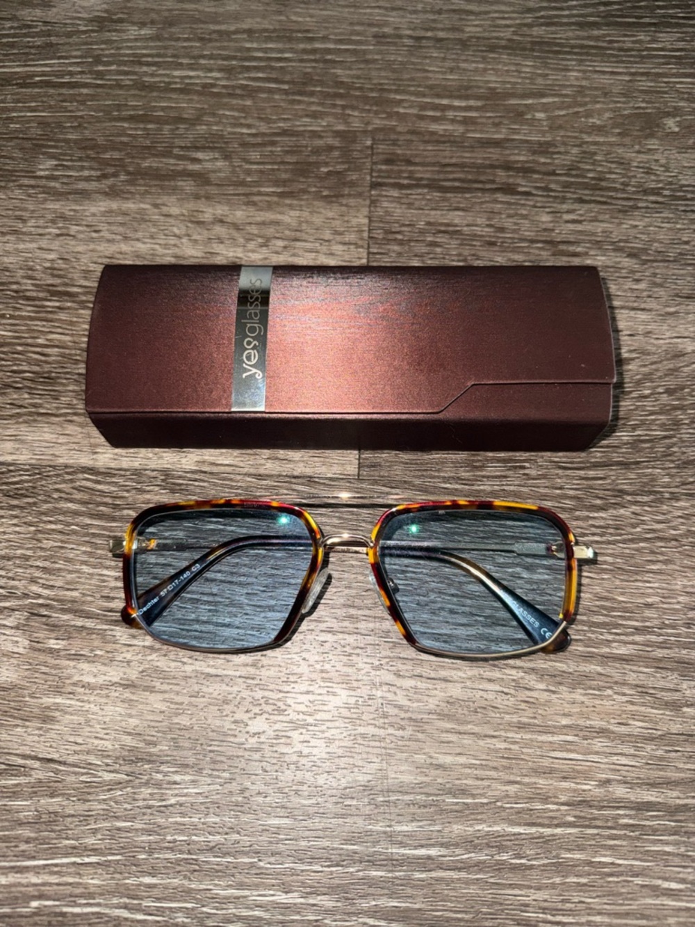 Custom blue tinted gold/tortoise shell frames